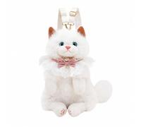 Xgdsnly Stuffed Cat Backpack with Gentle Chime Cat Soft Bag with Sound Feature Handmade Soft Stuffed Animal Backpack for Outings, White