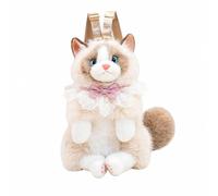 Xgdsnly Stuffed Cat Backpack with Gentle Chime Cat Soft Bag with Sound Feature Handmade Soft Stuffed Animal Backpack for Outings, Khaki