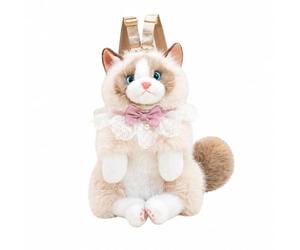 Xgdsnly Stuffed Cat Backpack with Gentle Chime Cat Soft Bag with Sound Feature Handmade Soft Stuffed Animal Backpack for Outings, Khaki