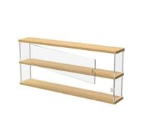 Xgdsnly Transparent Display Box with Wooden Top, Large 2-Tier 60x10x27.5cm, Modern Minimalist