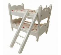 Xgdsnly White Painted Dollhouse Bunk Bed with Floral Bedding Sturdy Wood Miniature Bunk Bed with Ladder Compact for Imaginative Play