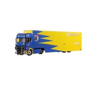 XGFFBAGB 1/64 For 730 V8 For Advan Spoon S-Series Enclosed Double Deck Gull Wing Transporter Diecast Model Car(Blue Yellow,No box)