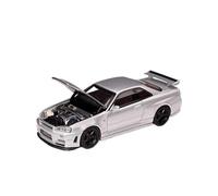 XGFFBAGB 1/64 For GTR R34 Z TUNE Opened Hood Diecast Car Model Collection Toys(Silver,With box)