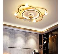XGFHJNES LED Ceiling Fan with Lighting Modern Dimmable Remote Control Ceiling Light with Fan Invisible Quiet Acrylic Hanging Lamp Bedroom Dining Room Living Room Pendant Light Chandelier 42W,Gold