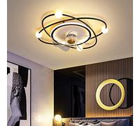 XGFHJNES LED Ceiling Fan with Lighting Modern Dimmable Remote Control Ceiling Light with Fan Invisible Quiet Acrylic Hanging Lamp Bedroom Dining Room Living Room Pendant Light Chandelier 42W,Black