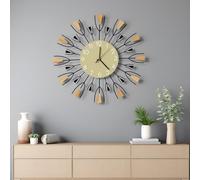 XGGJWW 24 Inch Large Modern Mid Century Sunburst Wall Clock | Decorative Silent Non-Ticking Battery Operated Metal Analog Clocks for Living Room, Entryway, Bedroom, Office