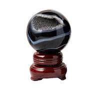 XGINERFEX Black Agate Crystal Ball Feng Shui Crystals Decorative Sphere with Wooden Stand for Divination Balance Yoga Decoration,A,60~70mm Gemstone Stone