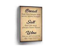 XGINERFEX Bread Salt Wine Hospitality Canvas Print Rustic Wall-Art Housewarming Gift For Hostess Home Warming Party Decor(Framed,12x18inch(30x45cm))