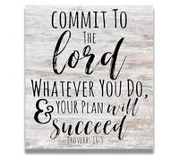 XGINERFEX Christian Gift for Pastor Preacher, Rustic Bible Verse Wall-Art Commit To The Lord Proverbs 16:3 Decor(Unframed,16x24inch(40x60cm))