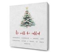 XGINERFEX Christmas Tree Christian Wall-Art Bible Verse Isaiah 9 6 Canvas Painting Religious Scripture Home Decoration(Framed,08x12inch(20x30cm))