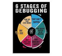 XGINERFEX Coding Humor Poster - The 6 Stages of Debugging Every Developer Knows, Educational & Funny Wall-Art for Computer Science Room(Framed,16x24inch(40x60cm))