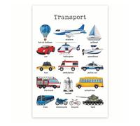 XGINERFEX Educational Transport Methods Poster - Vehicles of the World Wall-Art - Classroom Learning Aid & Homeschooling Supply for Early Years(Unframed,12x18inch(30x45cm))