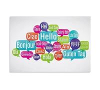 XGINERFEX Hello in Different Languages Metal Poster World Map Greetings Art for Living Room Entryway Decor(Framed,08X12inch(20X30cm))