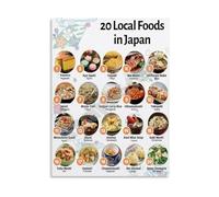 XGINERFEX Regional Foods of Poster 20 Local Dishes Guide Map Cuisine Canvas Wall-Art for Travel Planning(Framed,16x24inch(40x60cm))