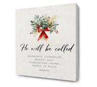 XGINERFEX Religious Scripture Christmas Christian Wall-Art Bible Verse Isaiah 9 6 Floral Canvas Painting Home Decor(Framed,12x18inch(30x45cm))