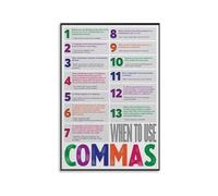 XGINERFEX Writing Skills Poster When to Use Commas Guide Chart for Middle School High School Students Classroom Decor Canvas(Framed,08X12inch(20X30cm))