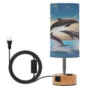 xgiua Dolphin in The Ocean Table Lamp for Bedroom, Touch Control LED Bedside Lamp with USB A+C Charging Ports - 3 Way Dimmable Table Lamps for Bedroom/Living Room/Dorm/Office