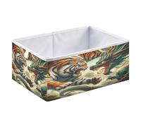 xgiua Tiger and Dragon Doing Battle Storage Cubes - Heavy Duty Fabric Storage Cubes for Shelves Closet - Collapsible Bins for Organizing Clothes Blankets Toys