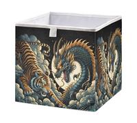 xgiua Tiger Dragon Clash Storage Cubes - 11 Inch Heavy Duty Fabric Storage Cubes for Shelves Closet - Collapsible Bins for Organizing Clothes Blankets Toys