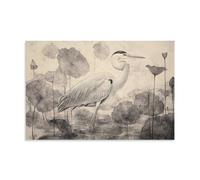 XGKJDS Exquisite Canvas Wall Art Picture Print-Minimalist Animal Poster with Graceful Heron And Lotus Modern Family Bedroom Decor 16x24inch(40x60cm)
