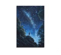 XGKJDS Exquisite Modern Family Canvas Wall Art Picture Print Photo Album-Anime Inspired Night Sky Poster with Boy Gazing at Stars 20x30inch(50x75cm)