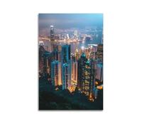 XGKJDS Exquisite Modern Family Canvas Wall Art Picture Print Photo Album-Modern Cityscape Nighttime Hong Kong Poster for Urban Lovers 20x30inch(50x75cm)