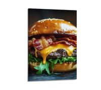 XGKJDS Exquisite Modern Family Canvas Wall Art Picture Print Photo Album-Modern Minimalist Food Poster Cheesy Bacon Burger Visual Delight 20x30inch(50x75cm)