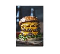 XGKJDS Exquisite Modern Family Canvas Wall Art Picture Print Photo Album-Modern Minimalist Food Poster Cheesy Triple - Burger Visual Delight 16x24inch(40x60cm)