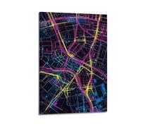 XGKJDS Exquisite Modern Family Canvas Wall Art Picture Print Photo Album-Neon Line Art Map Poster with Vibrant City Routes 20x30inch(50x75cm)