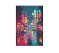 XGKJDS Exquisite Modern Family Canvas Wall Art Picture Print Photo Album-Neon Night Cityscape Poster, Vibrant Tokyo - Style Rainy Street View 24x36inch(60x90cm)