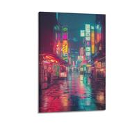 XGKJDS Exquisite Modern Family Canvas Wall Art Picture Print Photo Album-Neon Night Cityscape Poster, Vibrant Tokyo - Style Rainy Street View 16x24inch(40x60cm)