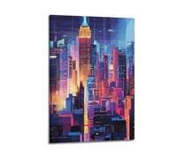 XGKJDS Exquisite Modern Family Canvas Wall Art Picture Print Photo Album-Neon Pop Art Cityscape Poster with Iconic Skyscraper View 20x30inch(50x75cm)