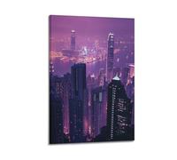 XGKJDS Exquisite Modern Family Canvas Wall Art Picture Print Photo Album-Neon - Toned Cityscape Poster with Hong Kong Skyline at Night 16x24inch(40x60cm)
