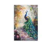 XGKJDS Exquisite Modern Family Canvas Wall Art Picture Print Photo Album-Oil Painting Style Animal Poster Peacock with Colorful Feathers 20x30inch(50x75cm)