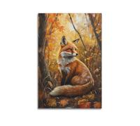 XGKJDS Exquisite Modern Family Canvas Wall Art Picture Print Photo Album-Oil Painting Style Animal Poster Autumn Forest Fox 12x18inch(30x45cm)