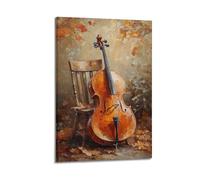 XGKJDS Exquisite Modern Family Canvas Wall Art Picture Print Photo Album-Oil Painting Style Music Poster with Cello And Autumn Leaves 24x36inch(60x90cm)