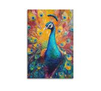 XGKJDS Exquisite Modern Family Canvas Wall Art Picture Print Photo Album-Pop Art Animal Poster Colorful Peacock with Spread Feathers 16x24inch(40x60cm)