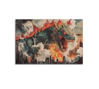 XGKJDS Exquisite Modern Family Canvas Wall Art Picture Print Photo Album-Pop Art Animal Poster Ferocious Dragon Attacking City 12x18inch(30x45cm)