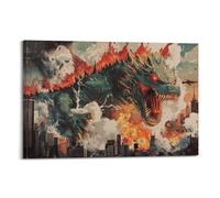 XGKJDS Exquisite Modern Family Canvas Wall Art Picture Print Photo Album-Pop Art Animal Poster Ferocious Dragon Attacking City 20x30inch(50x75cm)
