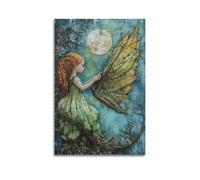 XGKJDS Exquisite Modern Family Canvas Wall Art Picture Print Photo Album-Surrealist Fairy Poster with Girl And Leaf - Like Wings Under Full Moon 24x36inch(60x90cm)