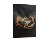 XGKJDS Exquisite Modern Family Canvas Wall Art Picture Print Photo Album-Surrealist Hand - Held Origami Boat Poster, Artistic And Dreamy Decor 20x30inch(50x75cm)