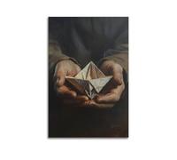 XGKJDS Exquisite Modern Family Canvas Wall Art Picture Print Photo Album-Surrealist Hand - Held Origami Boat Poster, Artistic And Dreamy Decor 12x18inch(30x45cm)