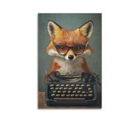 XGKJDS Exquisite Modern Family Canvas Wall Art Picture Print Photo Album-Vintage Animal Poster Stylish Fox with Typewriter 16x24inch(40x60cm)