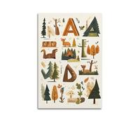 XGKJDS Exquisite Modern Family Canvas Wall Art Picture Print Photo Album-Watercolor Children's Poster with Forest Animals And Log Letters 24x36inch(60x90cm)