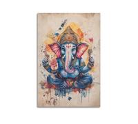 XGKJDS Exquisite Modern Family Canvas Wall Art Picture Print Photo Album-Watercolor Hindu Deity Poster, Vibrant And Spiritual Elephant - Headed Figure 12x18inch(30x45cm)
