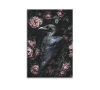 XGKJDS Gorgeous Black Raven Amidst Delicate Pink - Hued Roses for A Striking Display Art Poster Minimalist Canvas Wall Art Abstract Modern Mural Decorative Painting Hanging 16x24inch(40x60cm)