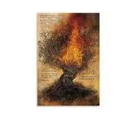 XGKJDS Minimalist Canvas Wall Art Picture Print-Burning Bush Poster with Hebrew Text, Vintage Inspired Modern Family Bedroom Decor Unframe-style 12x18inch(30x45cm)