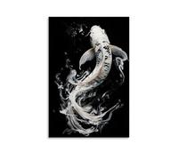 XGKJDS Minimalist Canvas Wall Art Picture Print-Koi Fish Poster with Dramatic Black - White Watercolor Effect Modern Family Bedroom Decor Unframe-style 12x18inch(30x45cm)