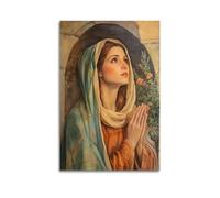 XGKJDS Modern Family Photo Album Posters Wall Art For Living Room - Realistic Virgin Mary Religious Poster with Praying Figure And Flowers Canvas Prints Pictures 24x36inch(60x90cm)