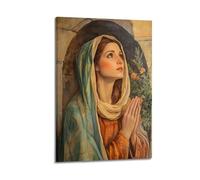 XGKJDS Modern Family Photo Album Posters Wall Art For Living Room - Realistic Virgin Mary Religious Poster with Praying Figure And Flowers Canvas Prints Pictures 24x36inch(60x90cm)